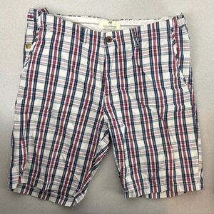 Scotch & Soda Plaid Shorts Mens 33 Navy Red White Check Cotton Chino